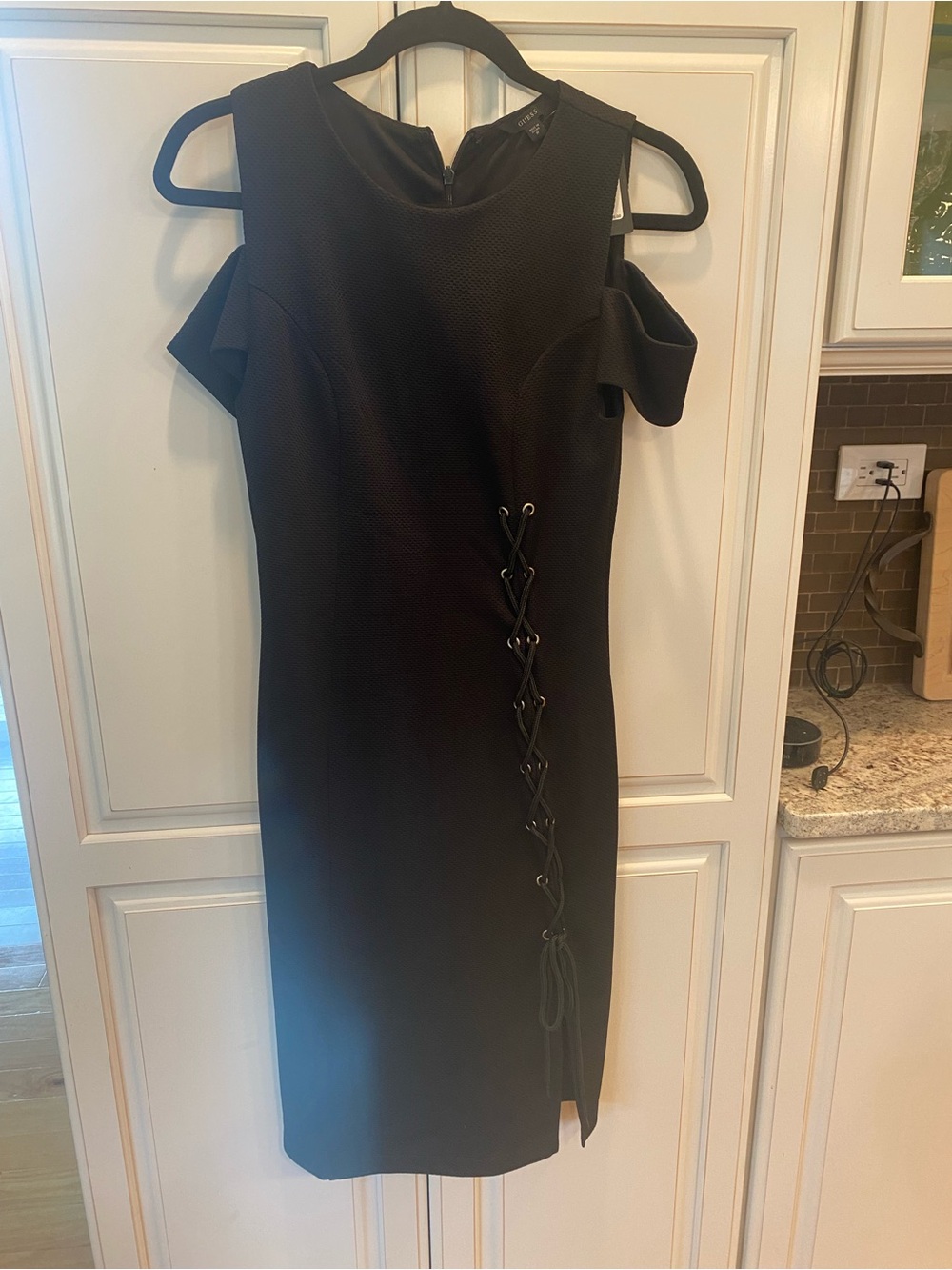 GUESS Black Lace-Up Midi Dress